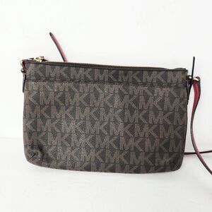 Michael Kors Monogram Crossbody Bag Leather Brown Pink Strap 10x7